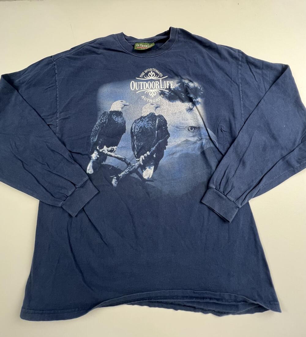 Outdoor Life Shirt Mens Blue Eagle Wildlife Long Sleeve Graphic Tee Top Read